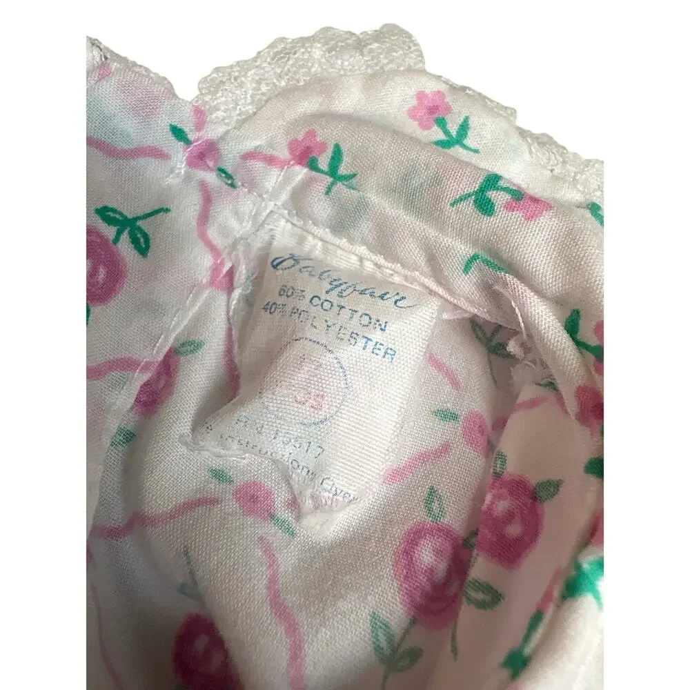 Vintage 80s Baby Girl Cottagecore Apron Dress Blue Romper Pink Lace‎ Prairie 12M